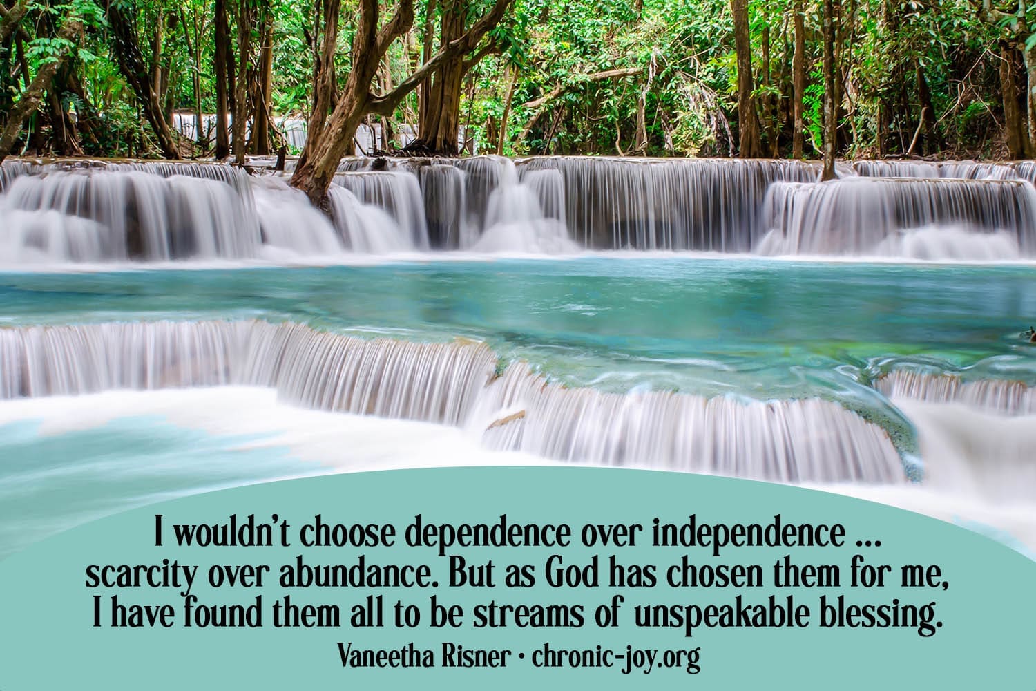 "I wouldn’t choose dependence over independence. I wouldn’t choose scarcity over abundance. But as God has chosen them for me, I have found them all to be streams of unspeakable blessing." Vaneetha Risner