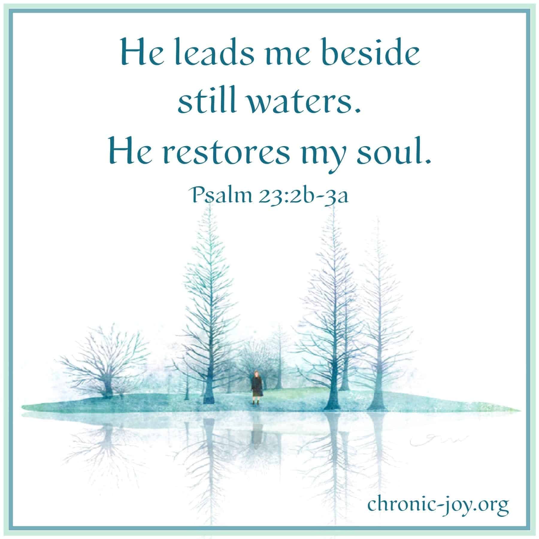 He leads me beside still waters. He restores my soul.