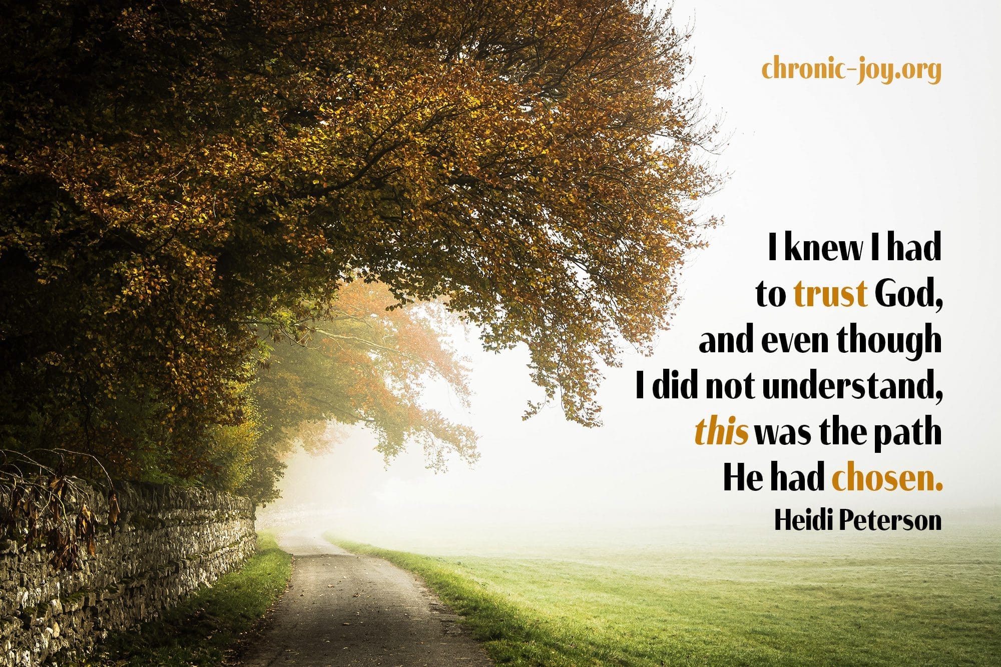 "I knew I had to trust God, and even though I did not understand, this was the path He had chosen." Heidi Peterson