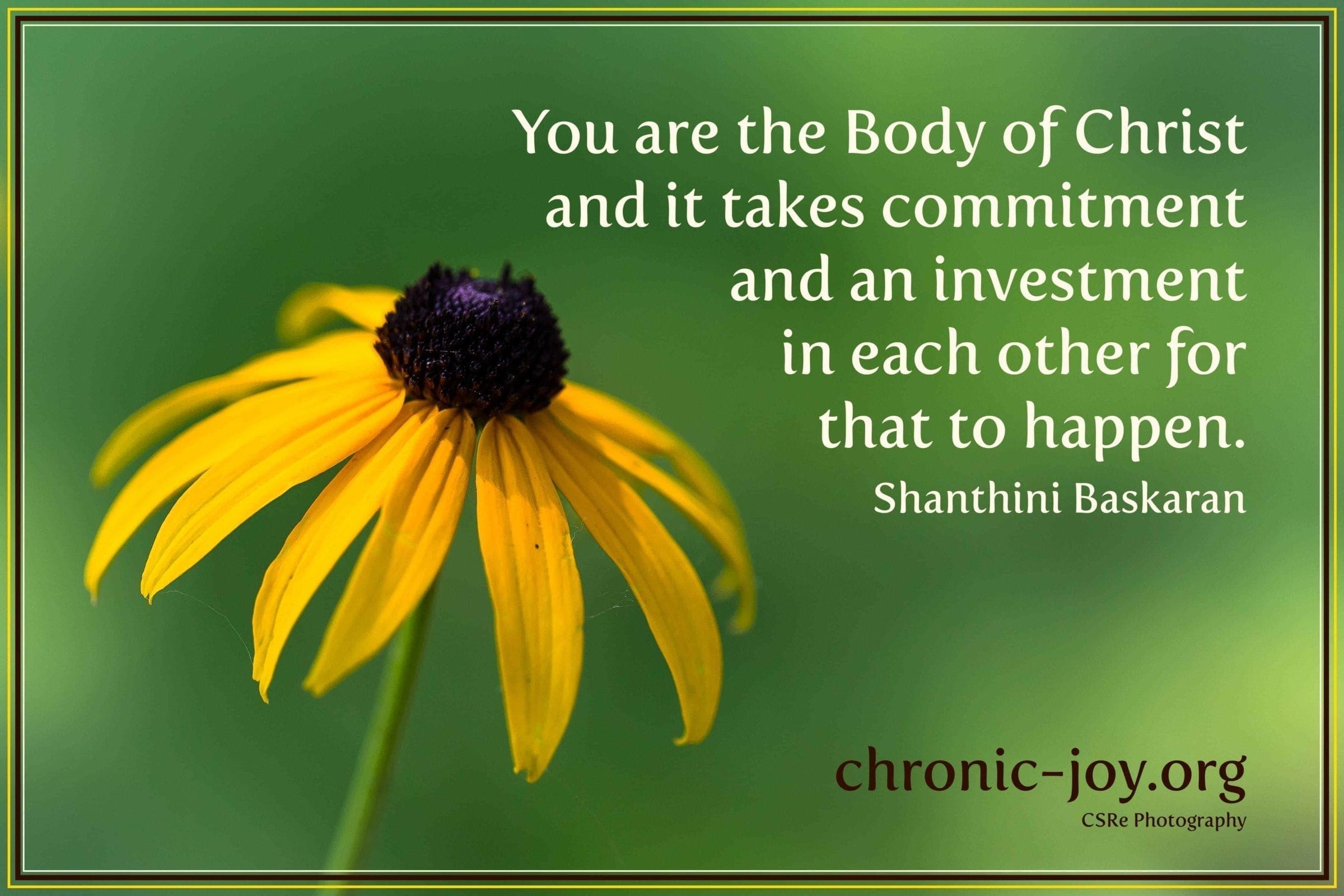 You are the Body of Christ - invest in each other.