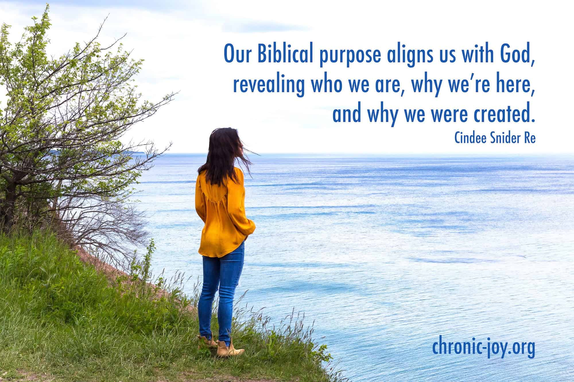 "Our Biblical purpose aligns us with God, revealing who we are, why we're here, and why we were created." Cindee Snider Re