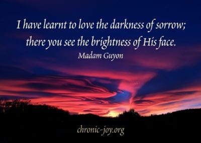 "I have learnt to love the darkness of sorrow; there you see the brightness of His face." Madam Guyon