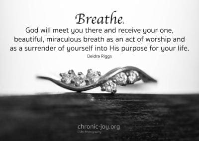 Breathe. God will meet you there and receive your one, beautiful, miraculous breath as an act of worship and as a surrender of yourself into His purpose for your life.