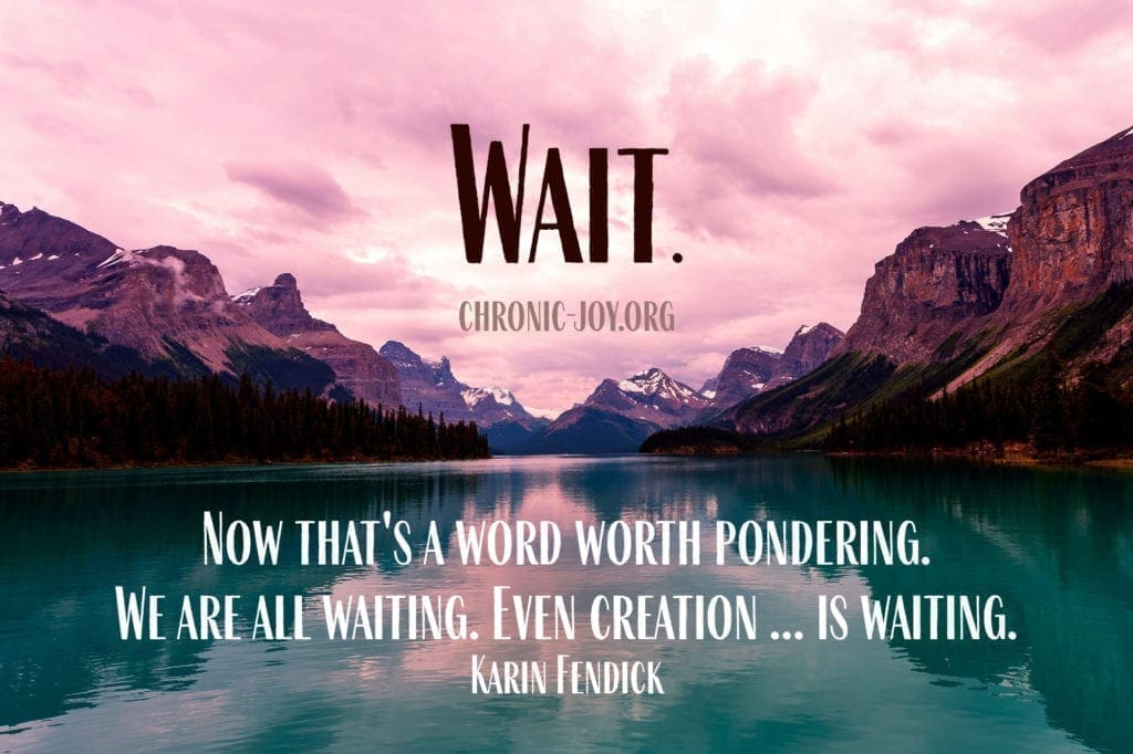 Wait. Now that's a word worth pondering. We are all waiting. Even creation ... is waiting." Karin Fendick