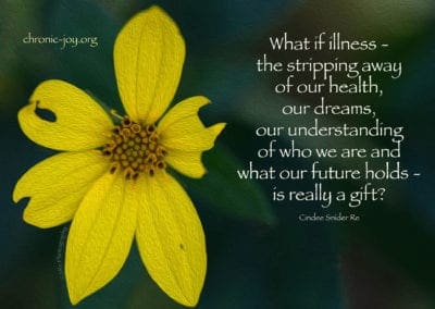 "What if illness - the stripping away of our health, our dreams, our understanding of who we are and what our future holds - is really a gift?" Cindee Snider Re