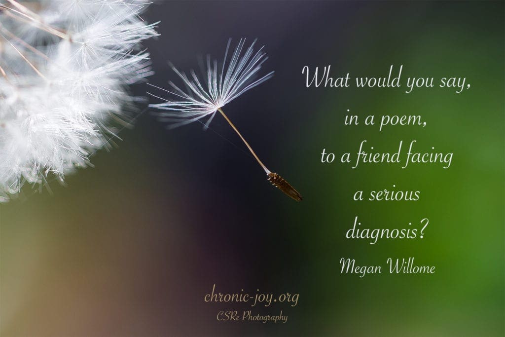 What would you say, in a poem, to a friend facing a serious diagnosis? ~ Megan Willome
