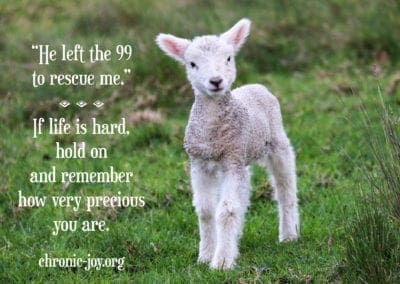 He left the 99 to rescue me.” If life is hard, hold on and remember how very precious you are.