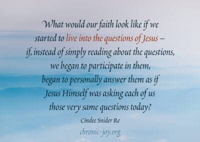 What would our faith look like if we started to live into the questions of Jesus – if, instead of simply reading about the questions, we began to participate in them, began to personally answer them as if Jesus Himself was asking each of us those very same questions today?