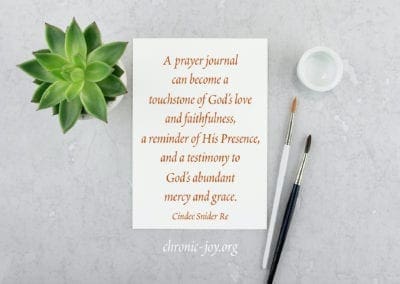A prayer journal can become a touchstone of God’s love and faithfulness, a reminder of His Presence, and a testimony to God’s abundant mercy and grace.