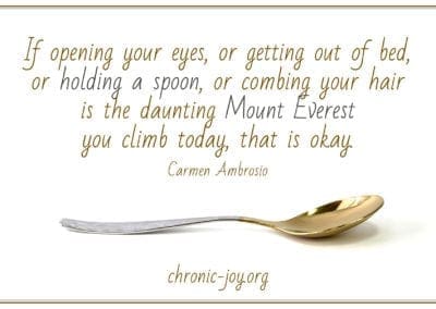 "If opening your eyes, or getting out of bed, or holding a spoon, or combing your hair is the daunting Mount Everest you climb today, that is okay." Carmen Ambrosio