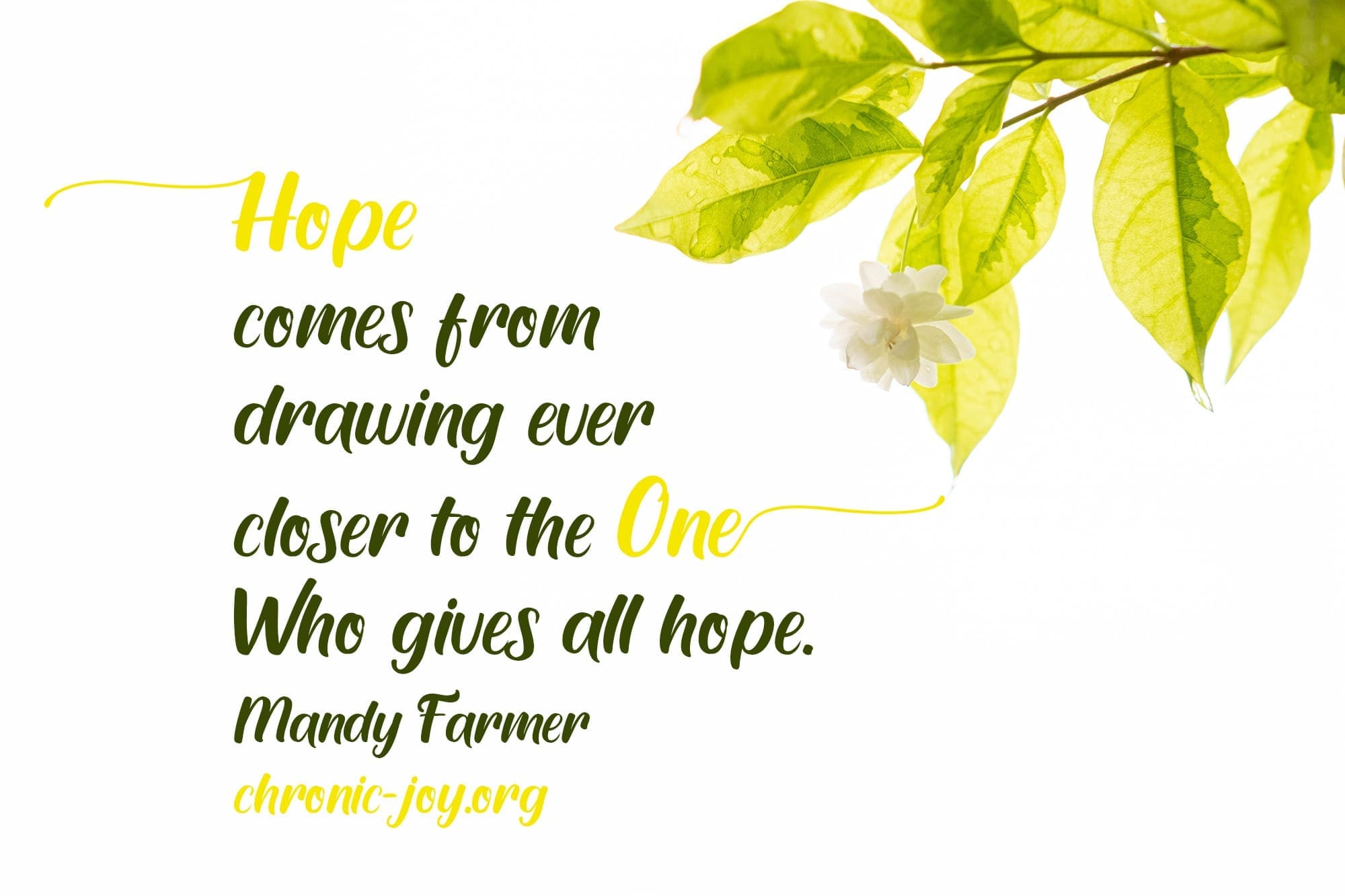 "Hope comes from drawing ever closer to the One Who gives all hope." Mandy Farmer