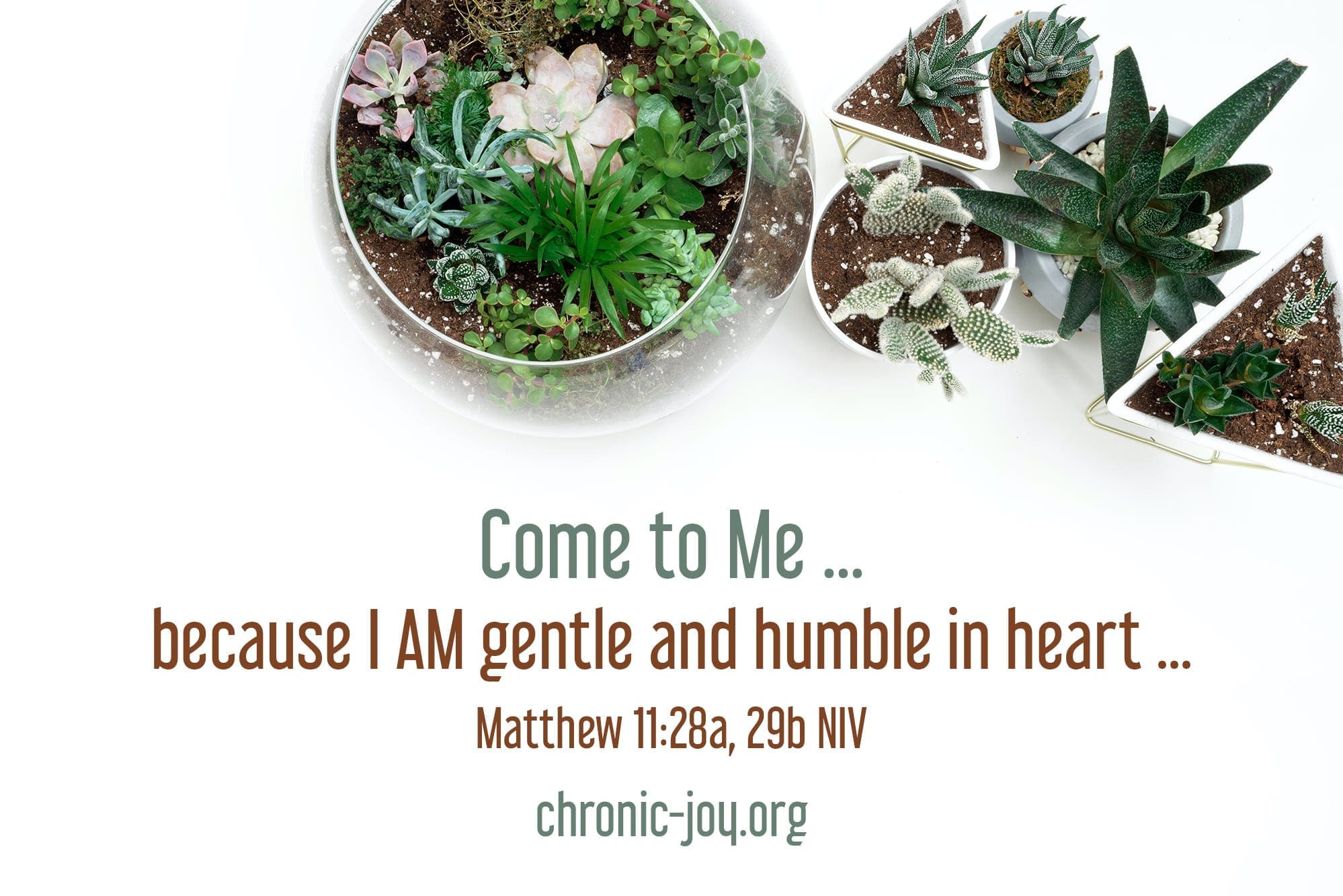 "Come to Me ... because I am gentle and humble in heart ..." Matthew 11:28a, 29b NIV