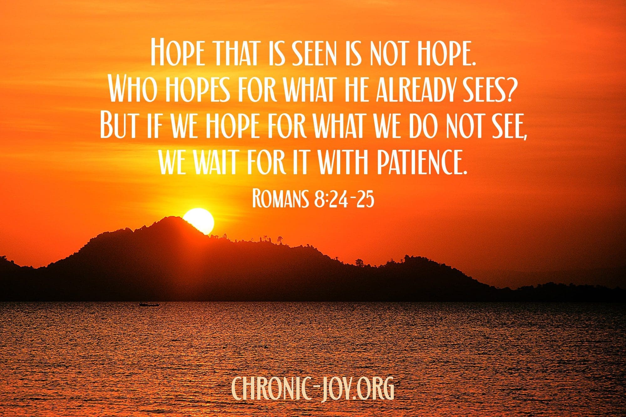 "Hope that is seen is not hope. Who hopes for what he already sees? But if we hope for what we do not see, we wait for it with patience." Romans 8:24-25