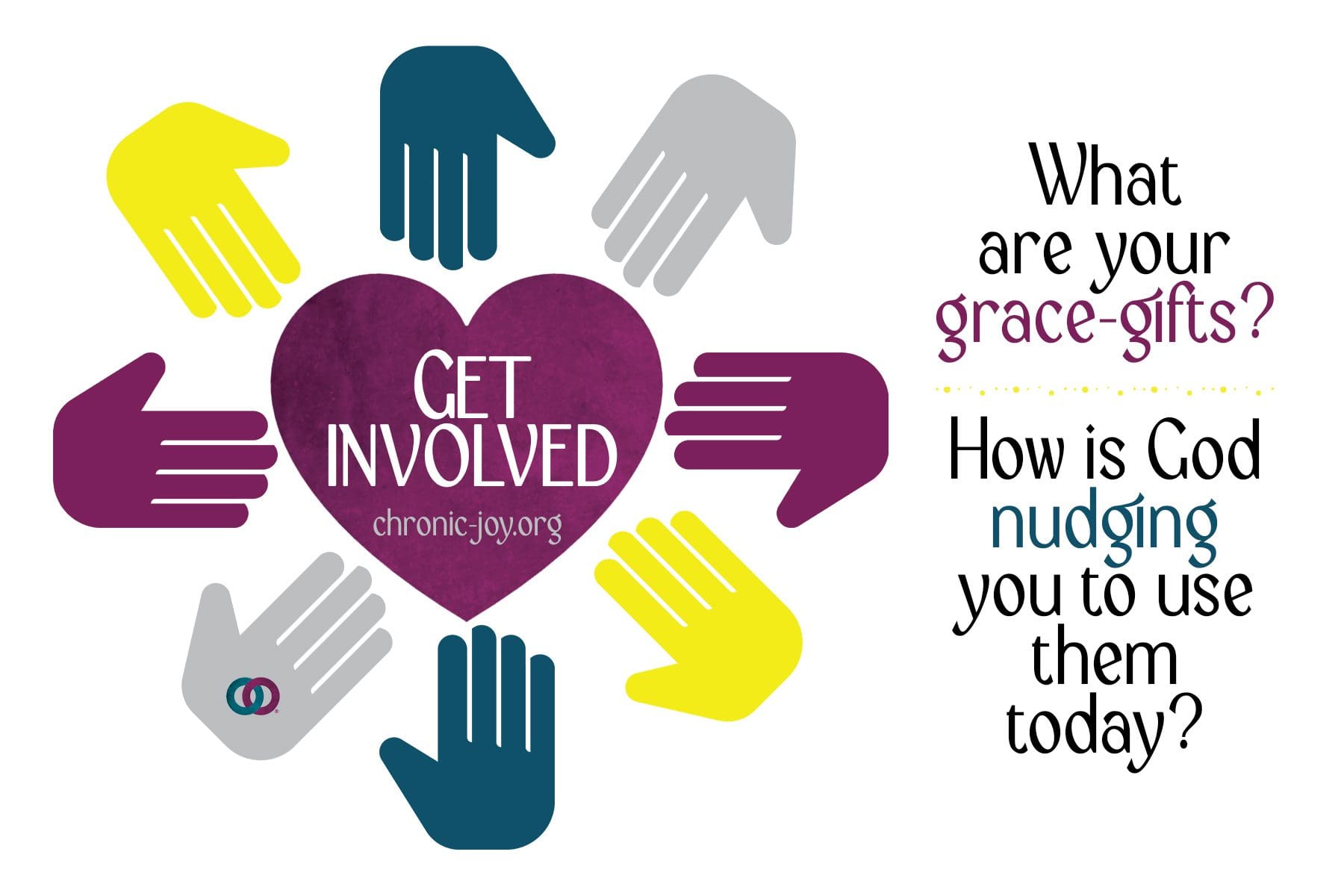 Get Involved • What are your grace-gifts? How is God nudging you to use them today? Get Involved!