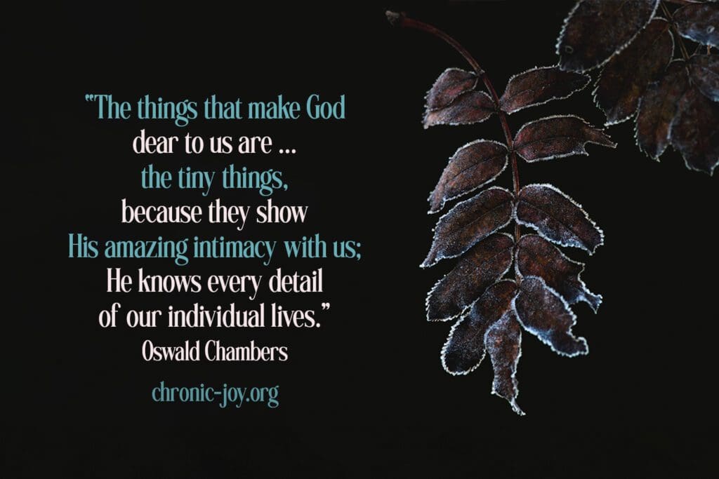 “The things that make God dear to us are not so much His great big blessings as the tiny things, because they show His amazing intimacy with us; He knows every detail of our individual lives.”