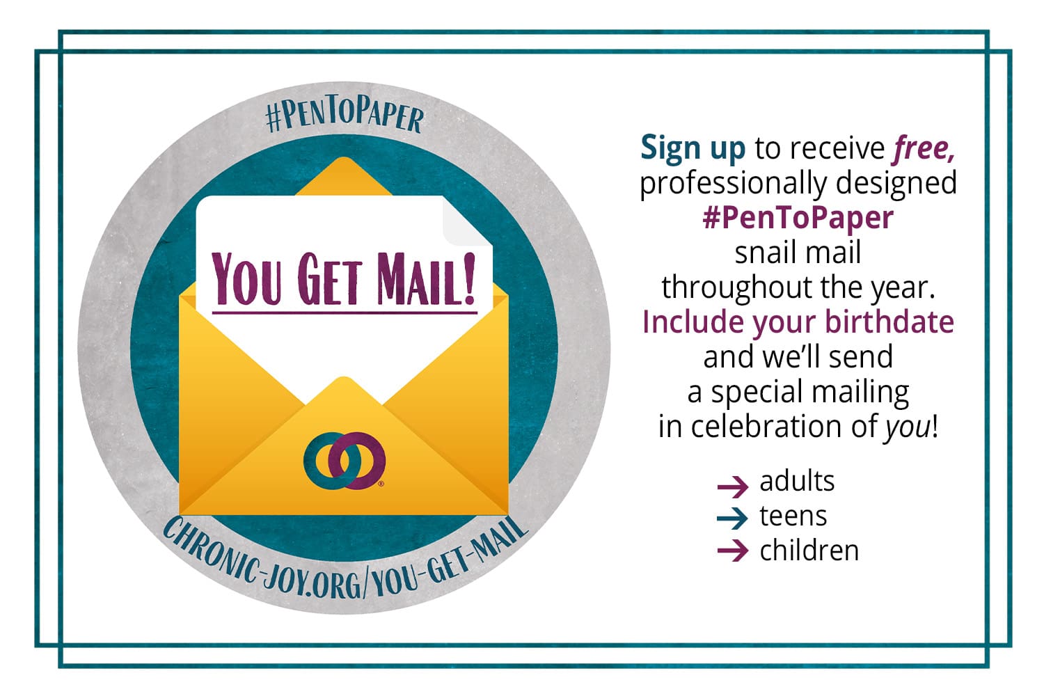 You Get Mail! Sign-ups for Adults, Teens & YA, Children & Tweens. It's safe, secure, and free!