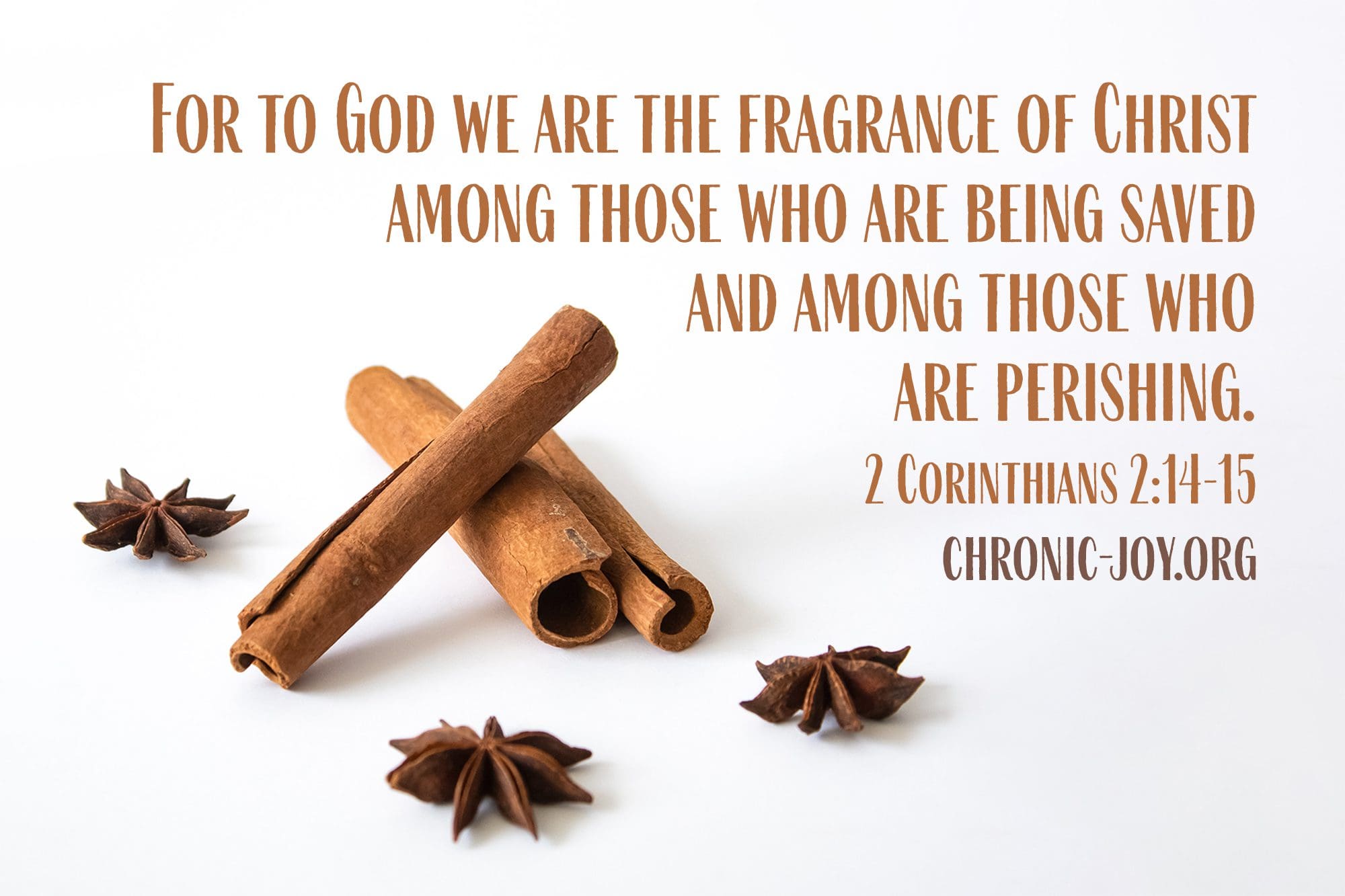 "For to God we are the fragrance of Christ among those who are being saved and among those who are perishing." 2 Corinthians 2:14-15