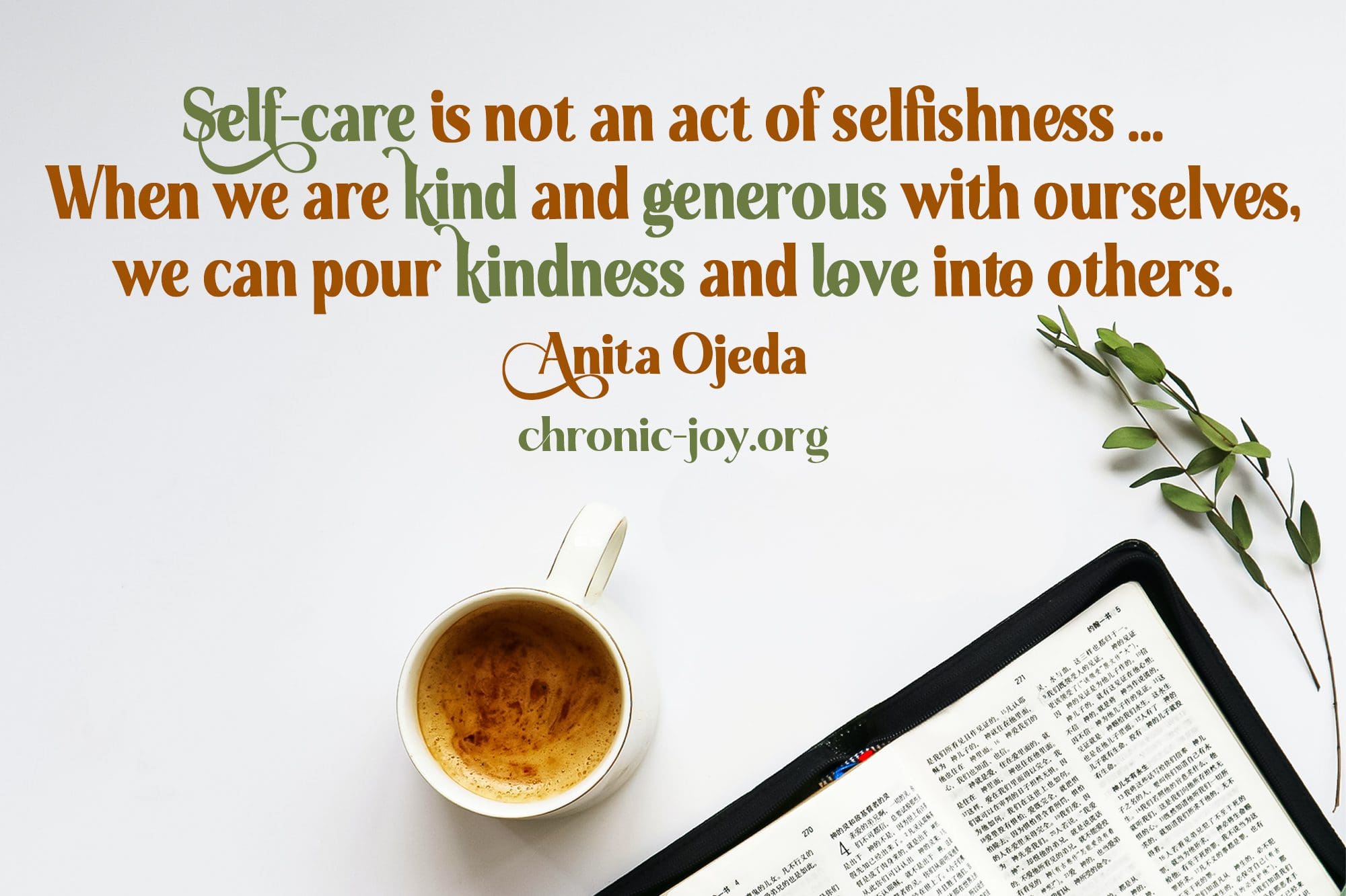 "Self-care is not an act of selfishness ... When we are kind and generous with ourselves, we can pour kindness and love into others." Anita Ojeda