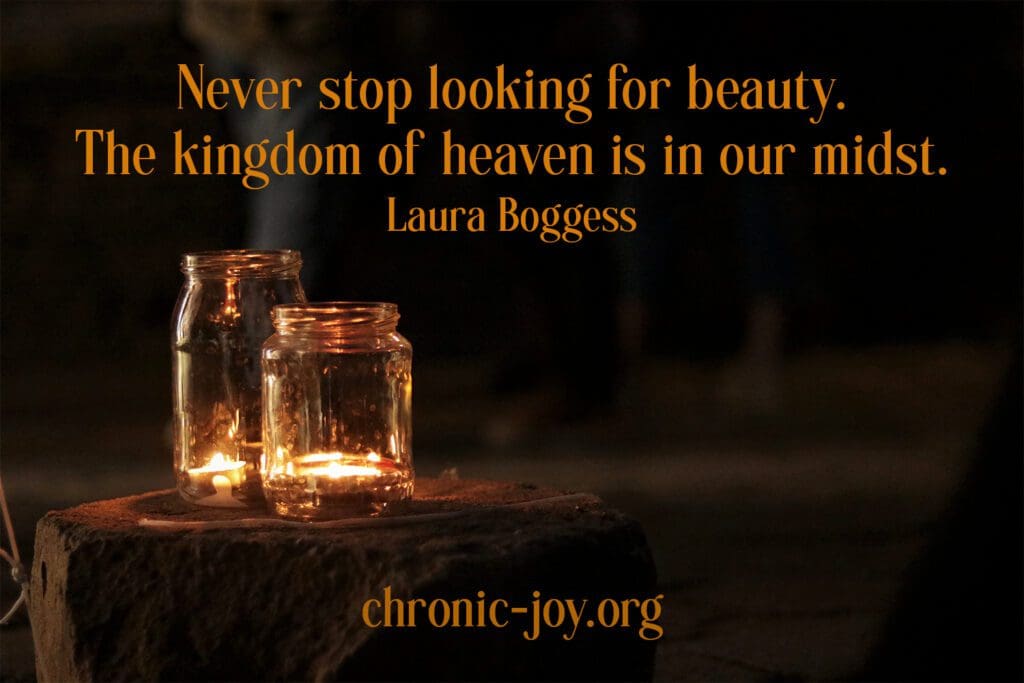 "Never stop looking for beauty. The kingdom of heaven is in our midst." Laura Boggess