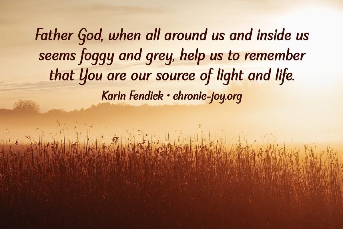 "Father God, when all around us and inside us seems foggy and grey, help us to remember that You are our source of light and life." Karin Fendick